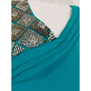 IT A Way of Life Beaded Tank Sleeveless Blouse Green Gold Size XL